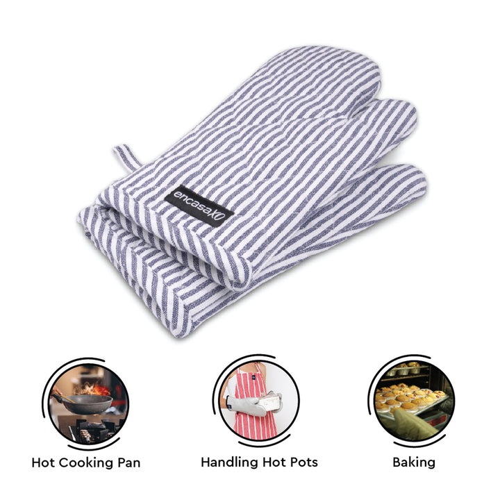Cotton Ticking Navy Blue Oven Gloves (Pack of 2)