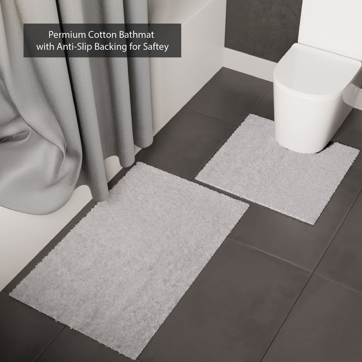 Polyester ZZ Light Grey Combo Shower Curtain + Bathmat (Pack of 3)