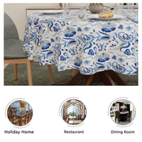 Polyester Chintz Blue Table Cloth (Pack of 1)