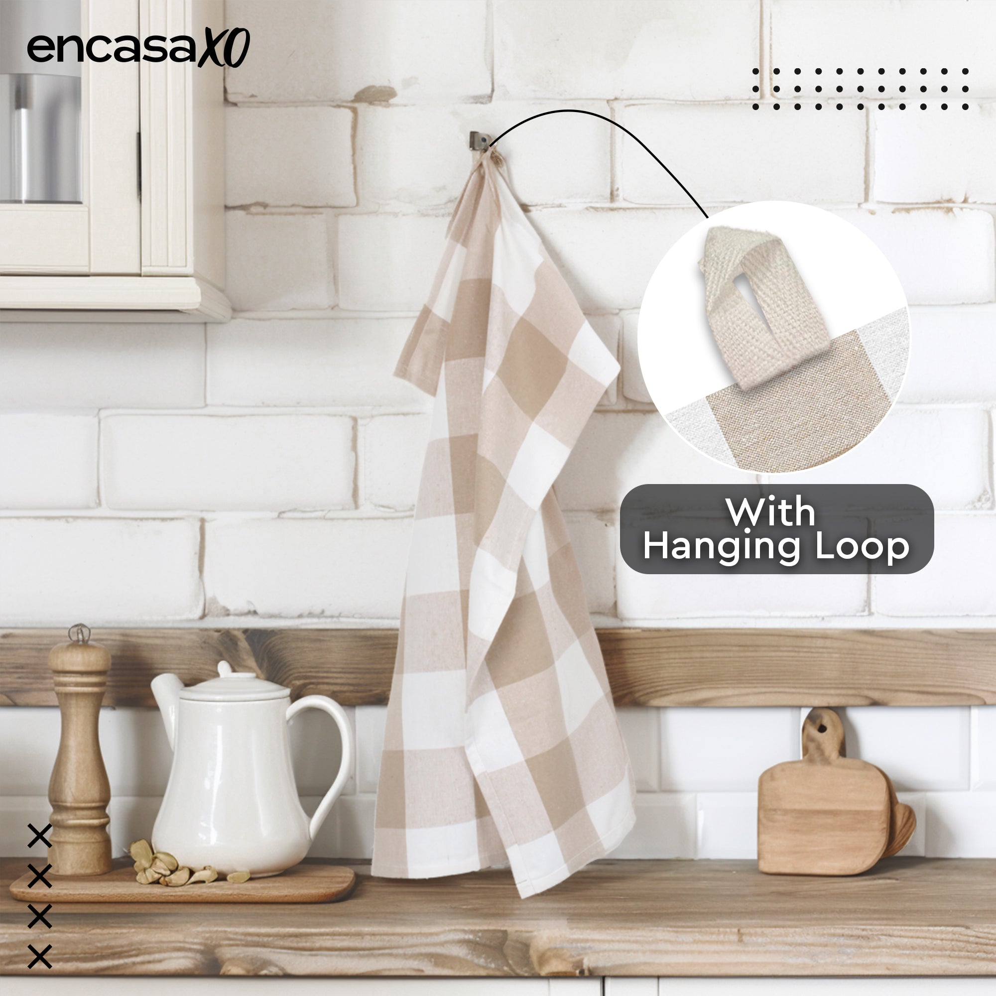 Cotton Buffalo Beige Checks Kitchen Towel (Pack of 4)