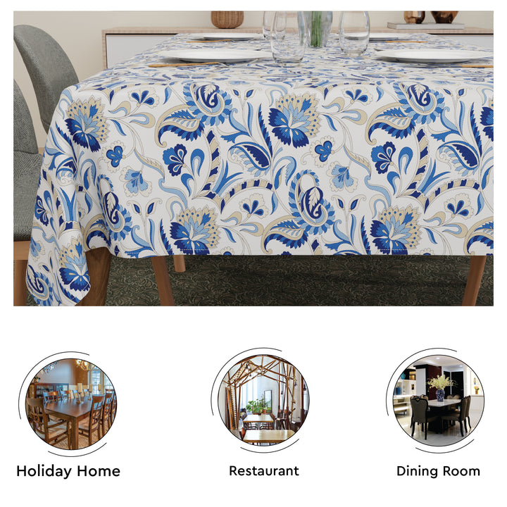 Polyester Chintz Blue Table Cloth (Pack of 1)