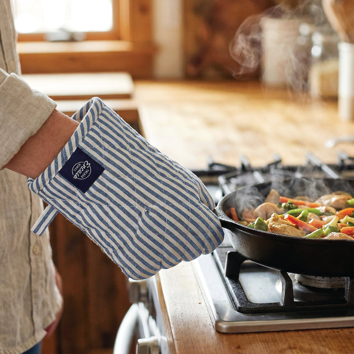 Cotton Ticking Navy Blue Oven Glove & Pot Holder