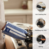 Cotton Franca Blue Stripes Apron + Oven Glove + Pot Holder (Pack of 3)