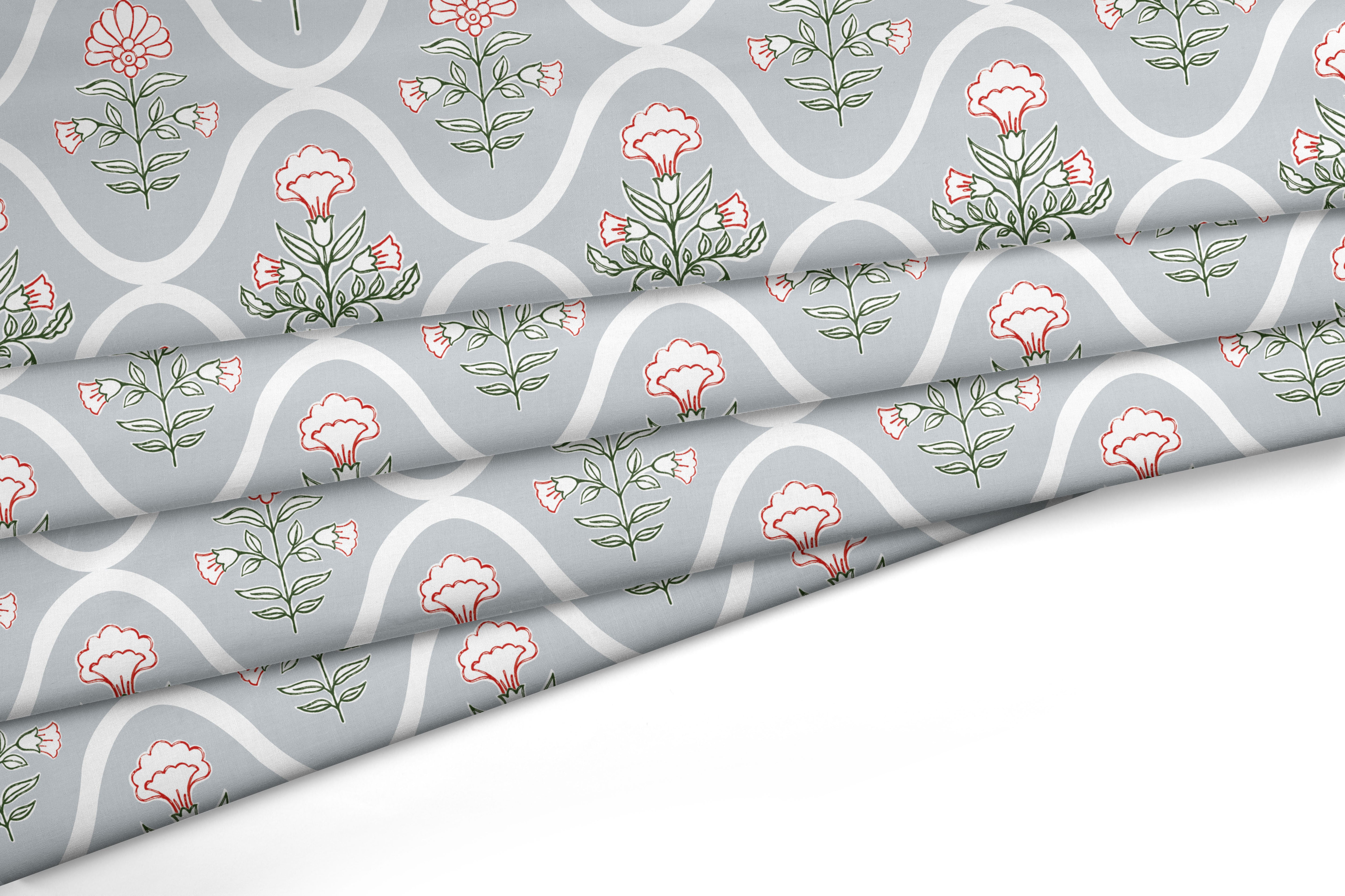 Polyester Printed Pea Grey Fabric (Pack of 1)