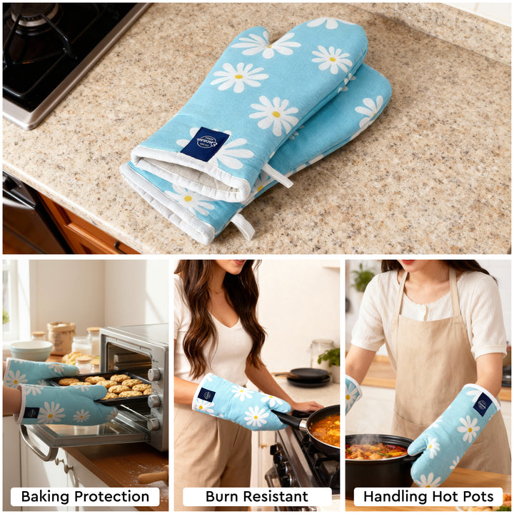 20s Sheeting Daisy Blue Oven Gloves (Pack of 2)