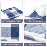 Cotton Buffalo Blue Checks Pot Holders (Pack of 2)