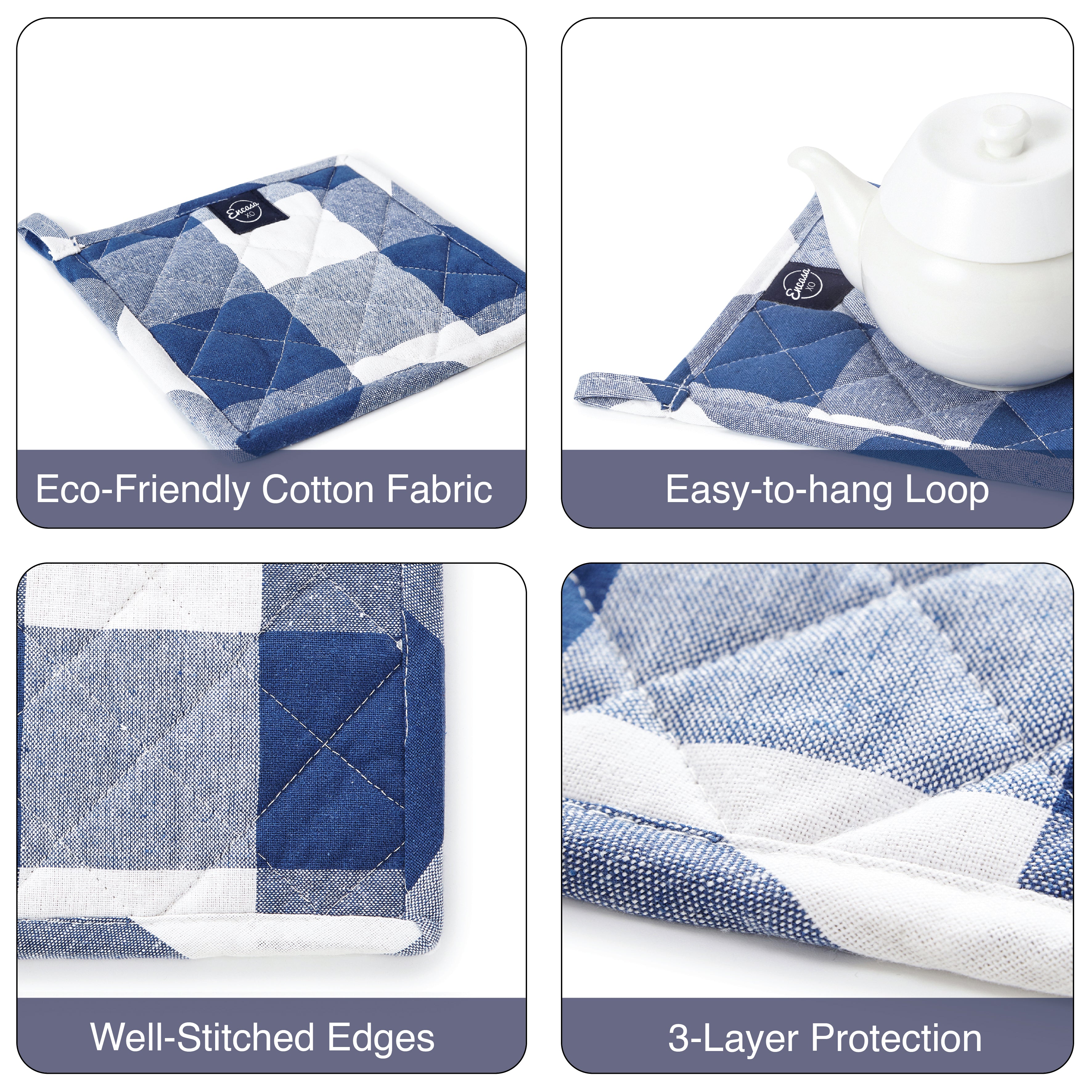 Cotton Buffalo Blue Checks Pot Holders (Pack of 2)