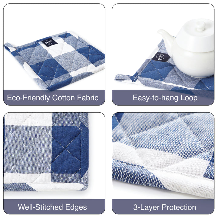 Cotton Buffalo Blue Checks Pot Holders (Pack of 2)