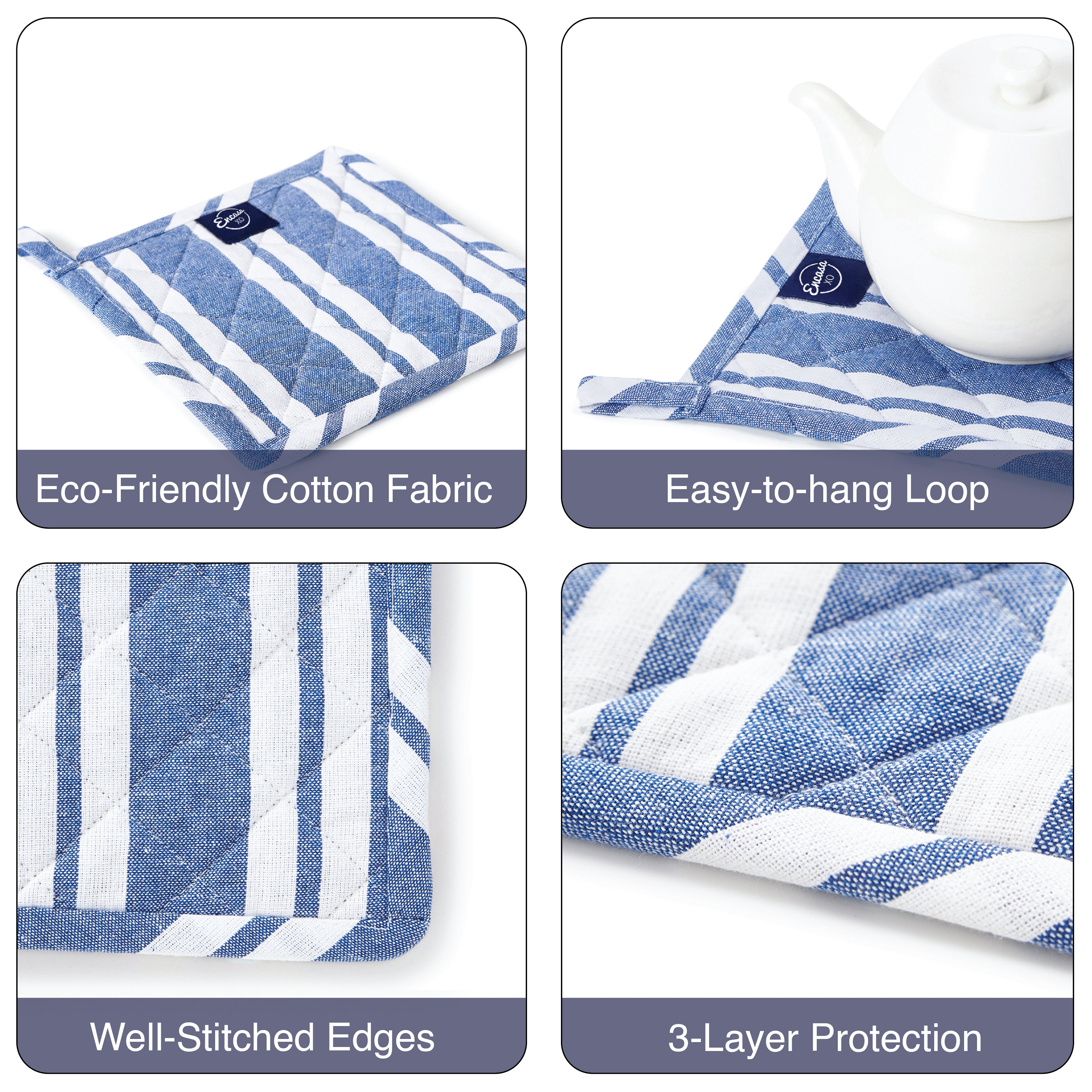 Cotton Franca Blue Stripes Pot Holders (Pack of 2)
