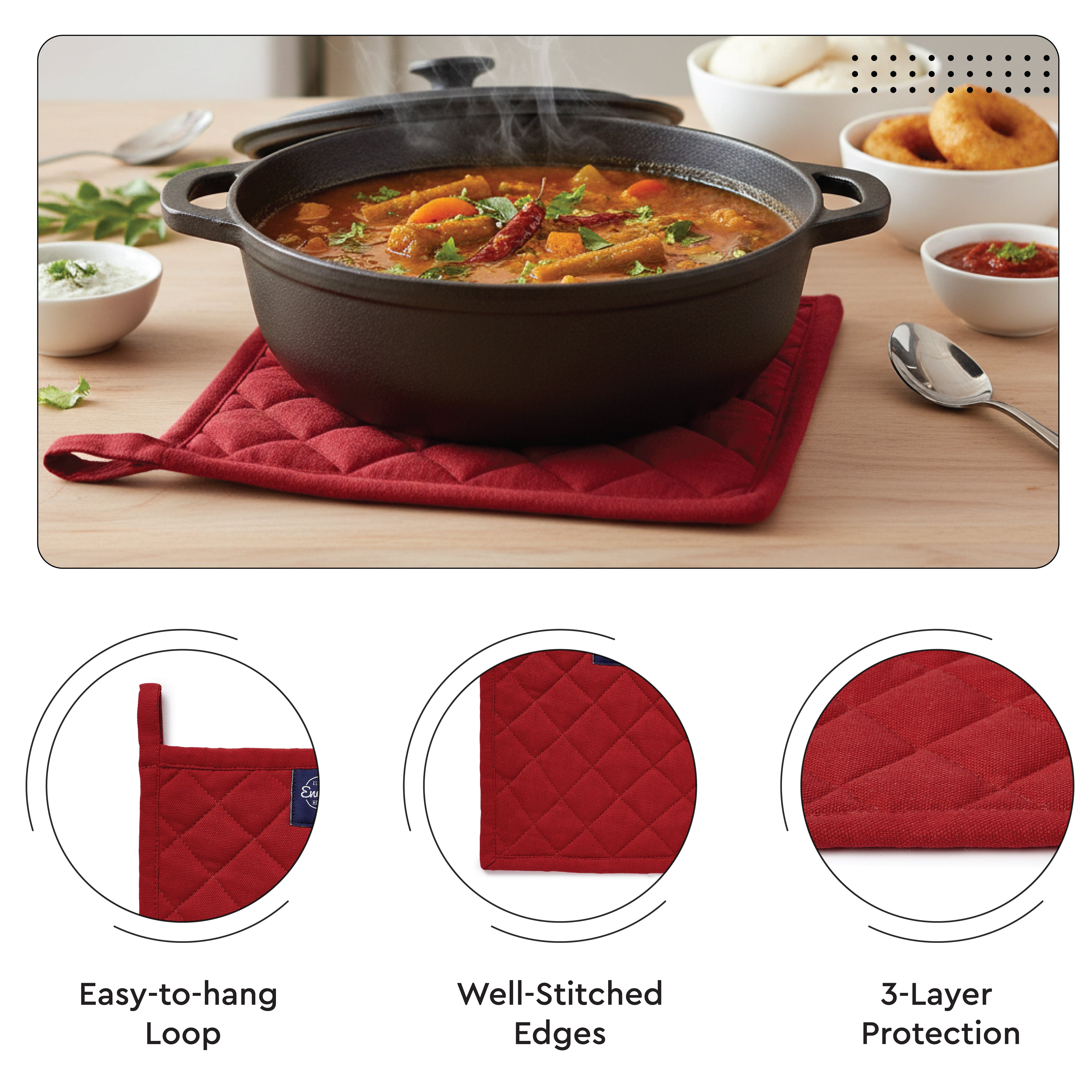 Cotton Red Oven Glove & Pot Holder