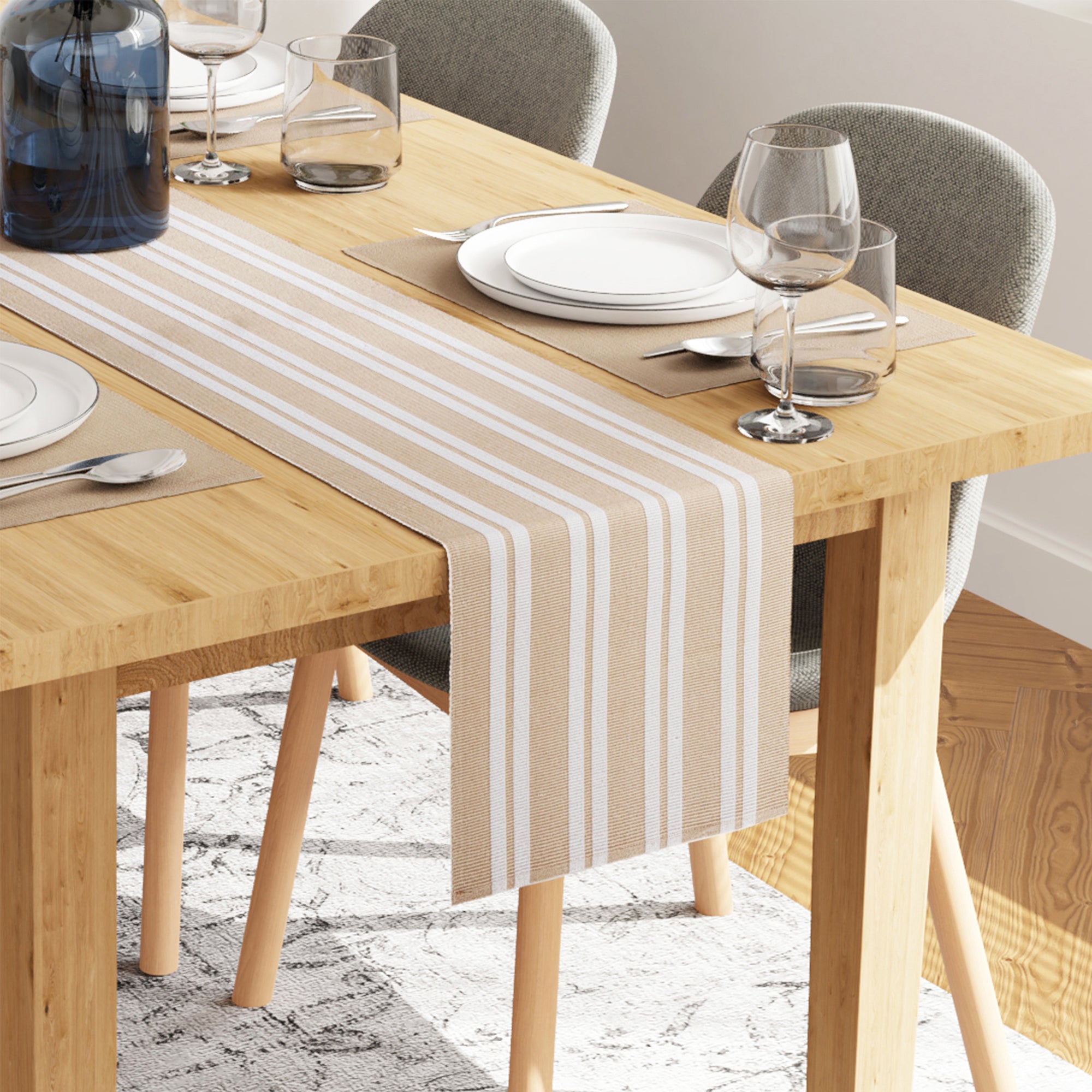 Cotton Franca Beige Table Runner+Placemat (Pack of 7)