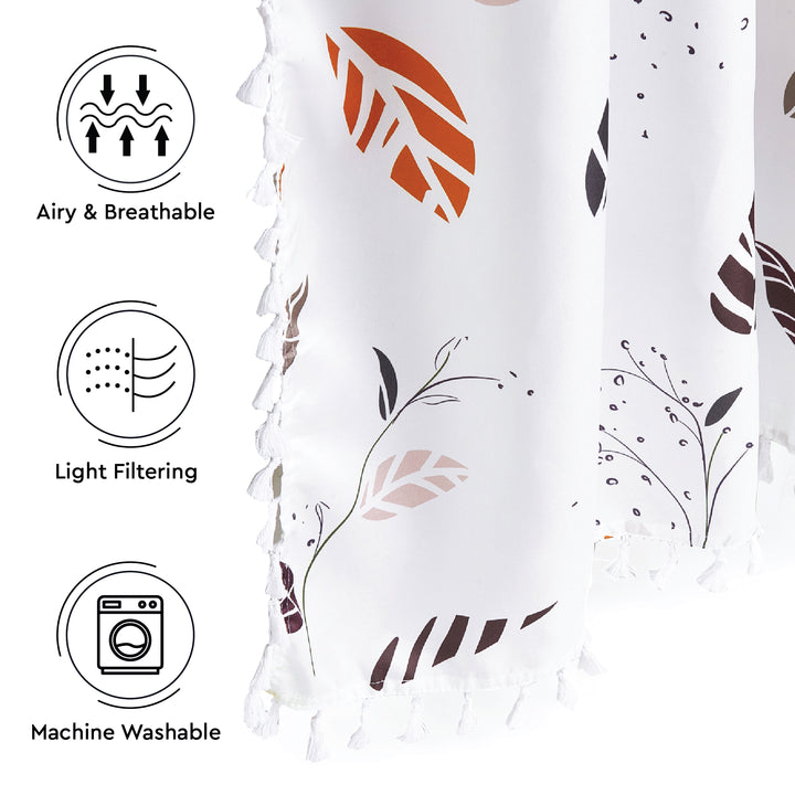 Polyester Boho Leaves Curtain (Pack of 2)