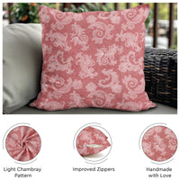 Chambray Cotton Floral Red Cushion Cover (Pack of 2)