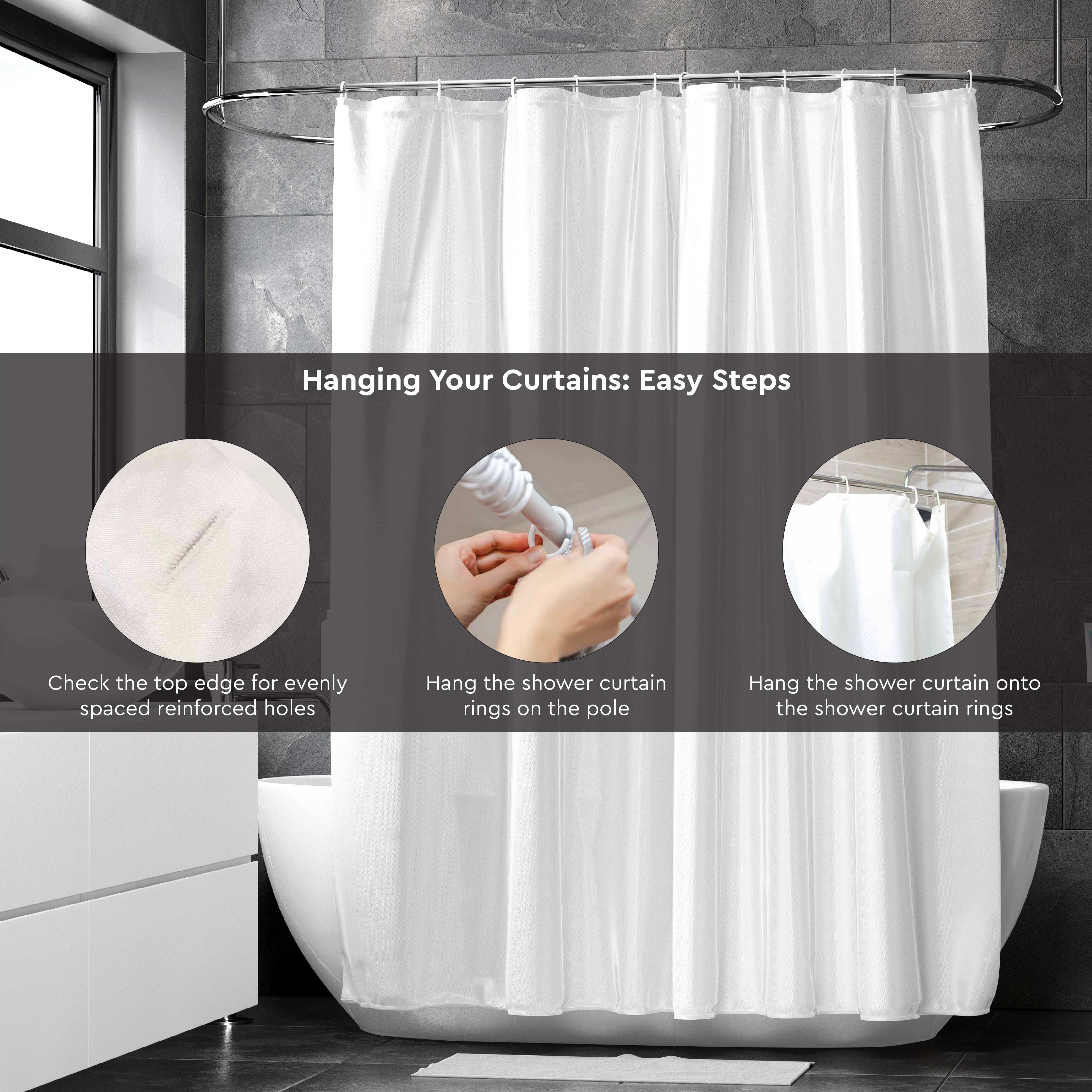 Polyester White Shower Curtain (Pack of 1)