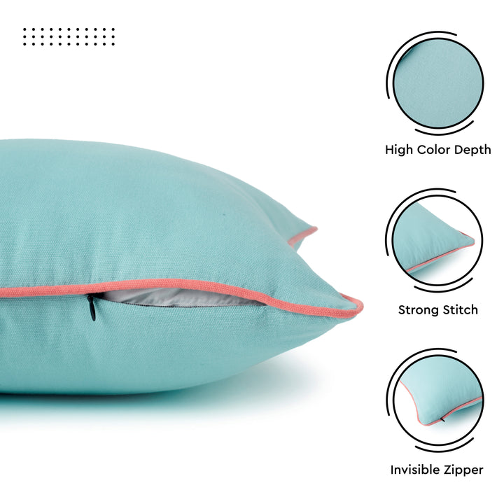 Cotton Egg Blue+Coral Cushion Cover (Pack of 2)