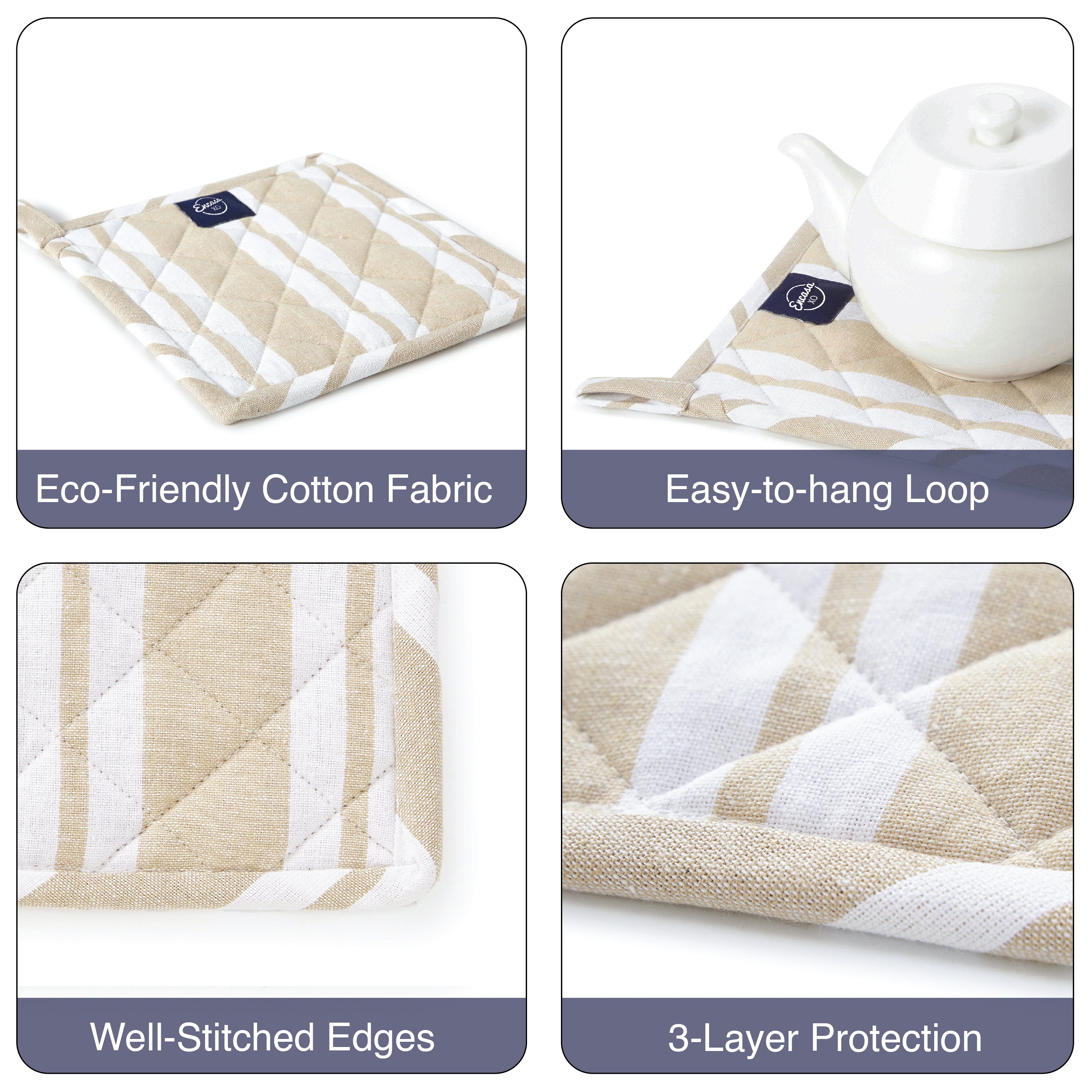 Cotton Franca Beige Stripes Pot Holders (Pack of 2)