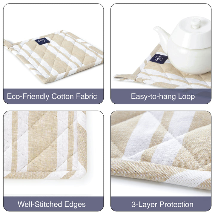 Cotton Franca Beige Stripes Pot Holders (Pack of 2)