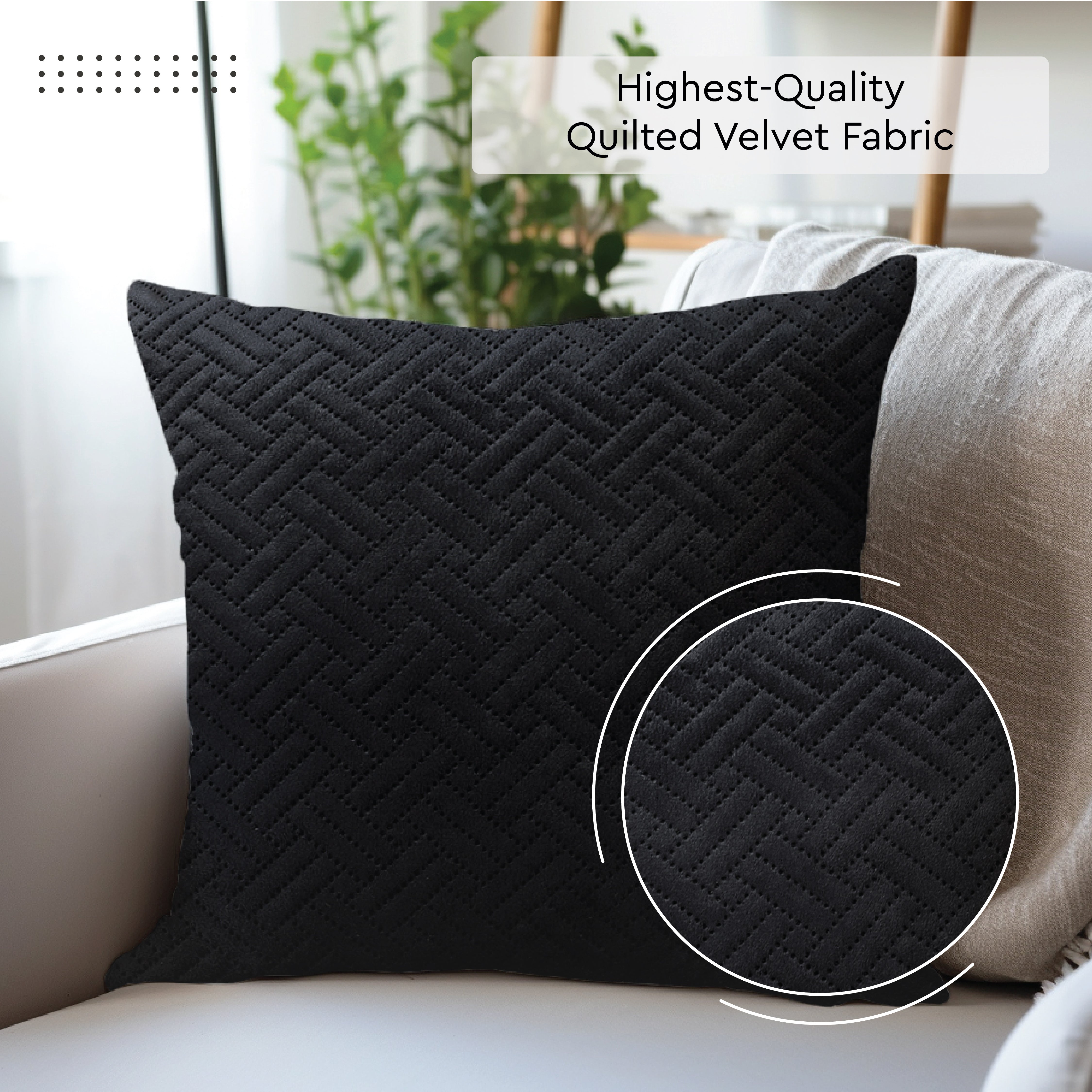 Quilted Velvet Black Cushion Cover (Pack of 2)