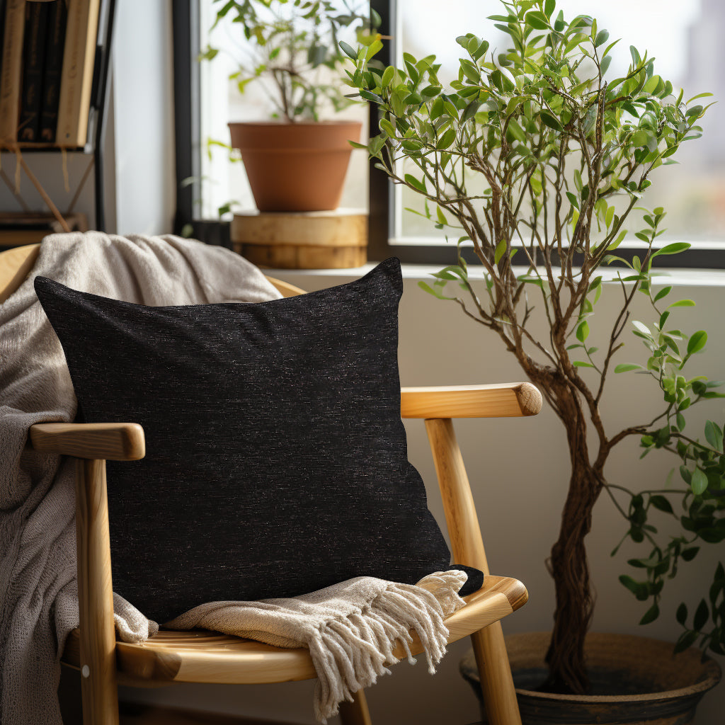 Chenille Black 1 Cushion Cover (Pack of 2)