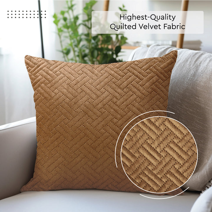 Quilted Velvet Brown Cushion Cover (Pack of 2)