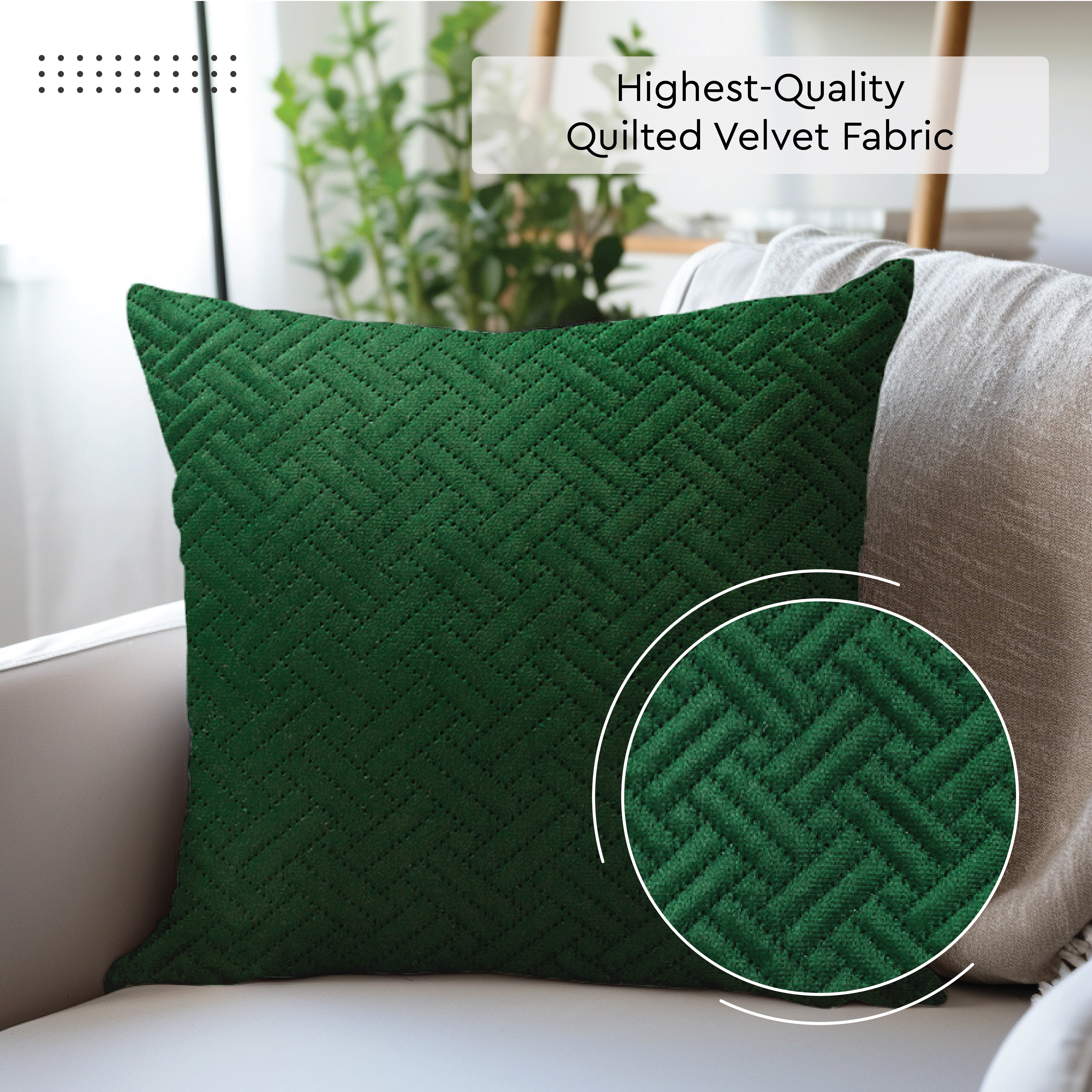 Quilted Velvet Forest Green Cushion Cover (Pack of 2)