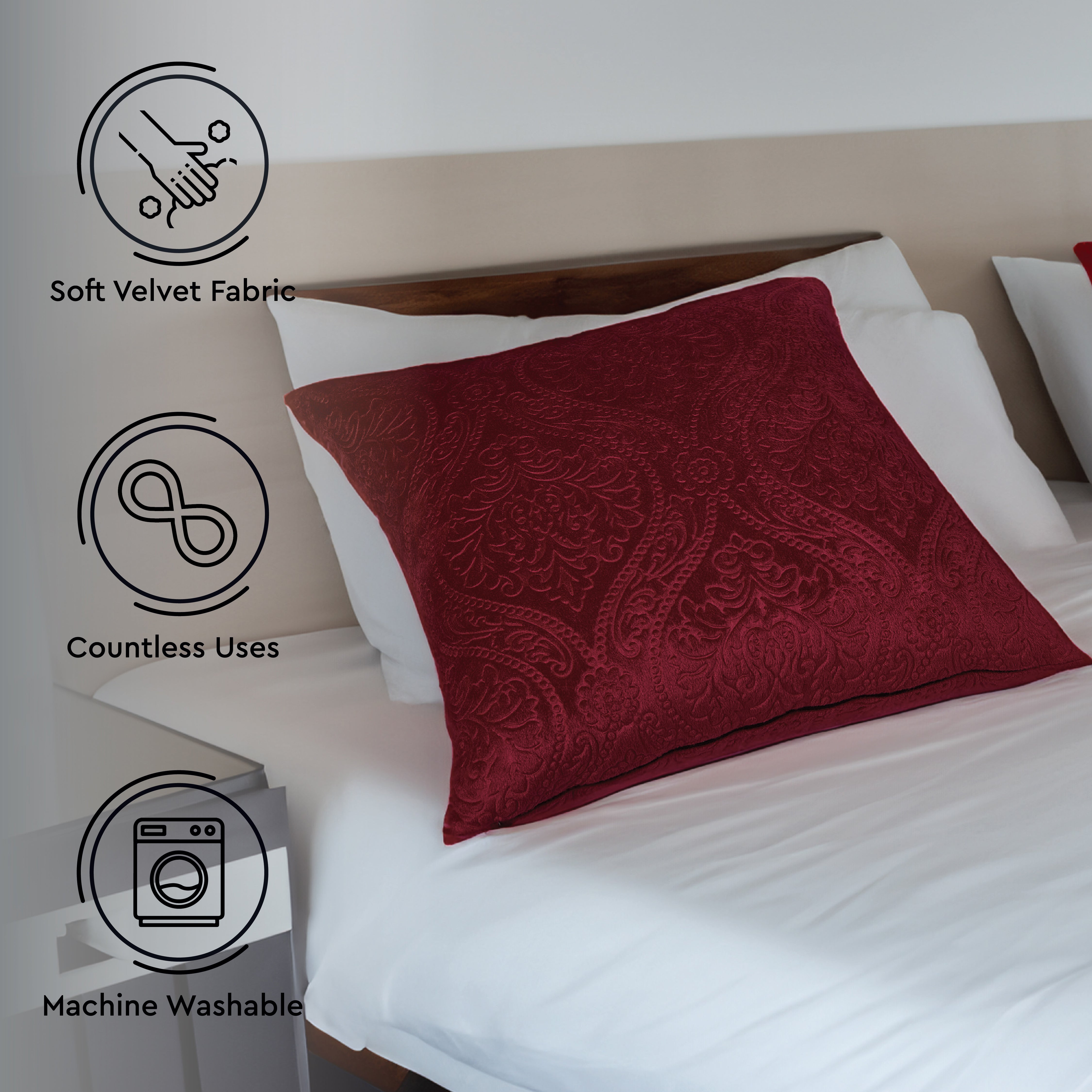 Embossed Velvet Maroon Cushion Cover (Pack of 2)