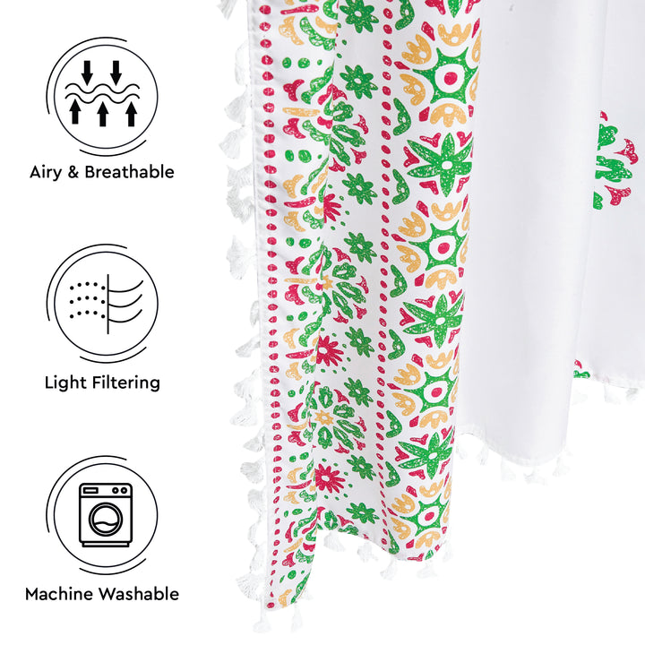 Polyester Boho Bright Green Curtain (Pack of 2)