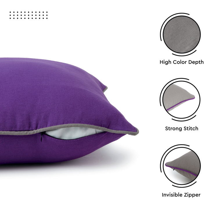 Cotton Grey+Purple Cushion Cover (Pack of 2)