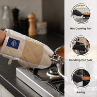 Cotton Buffalo Beige Checks Apron + Oven Glove + Pot Holder (Pack of 3)