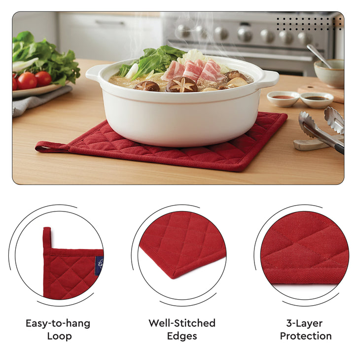 Cotton Red Apron + Oven Glove + Pot Holder (Pack of 3)