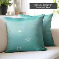 Polyester Blackout Star Teal Cushion Cover (Pack of 2)