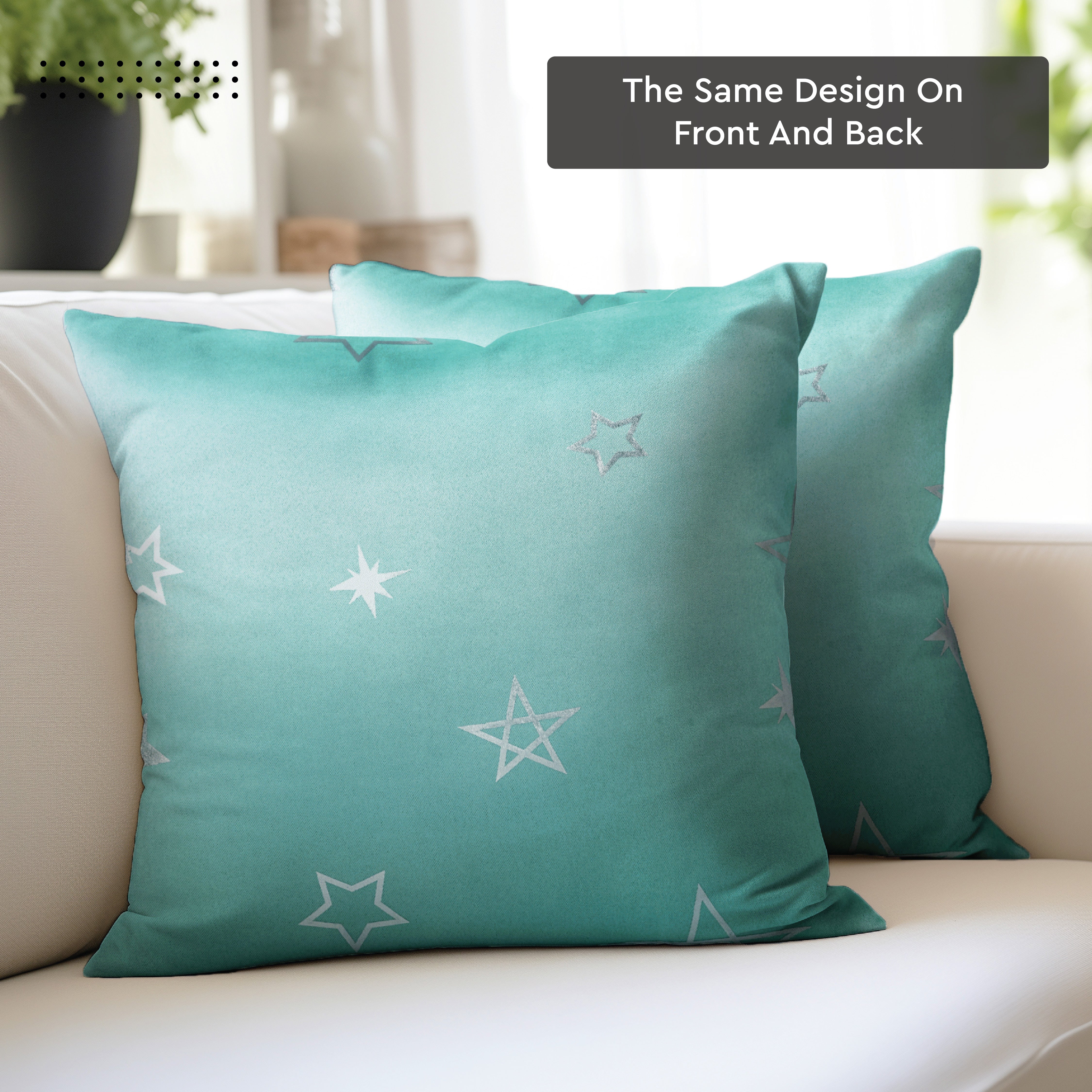 Polyester Blackout Star Teal Cushion Cover (Pack of 2)