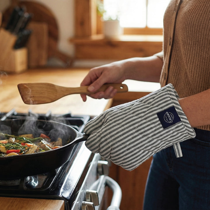 Cotton Ticking Black Oven Glove & Pot Holder