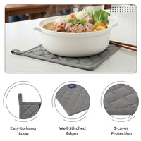 Cotton Grey Apron + Oven Glove + Pot Holder (Pack of 3)