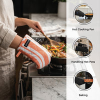 Cotton Franca Orange Stripes Apron + Oven Glove + Pot Holder (Pack of 3)