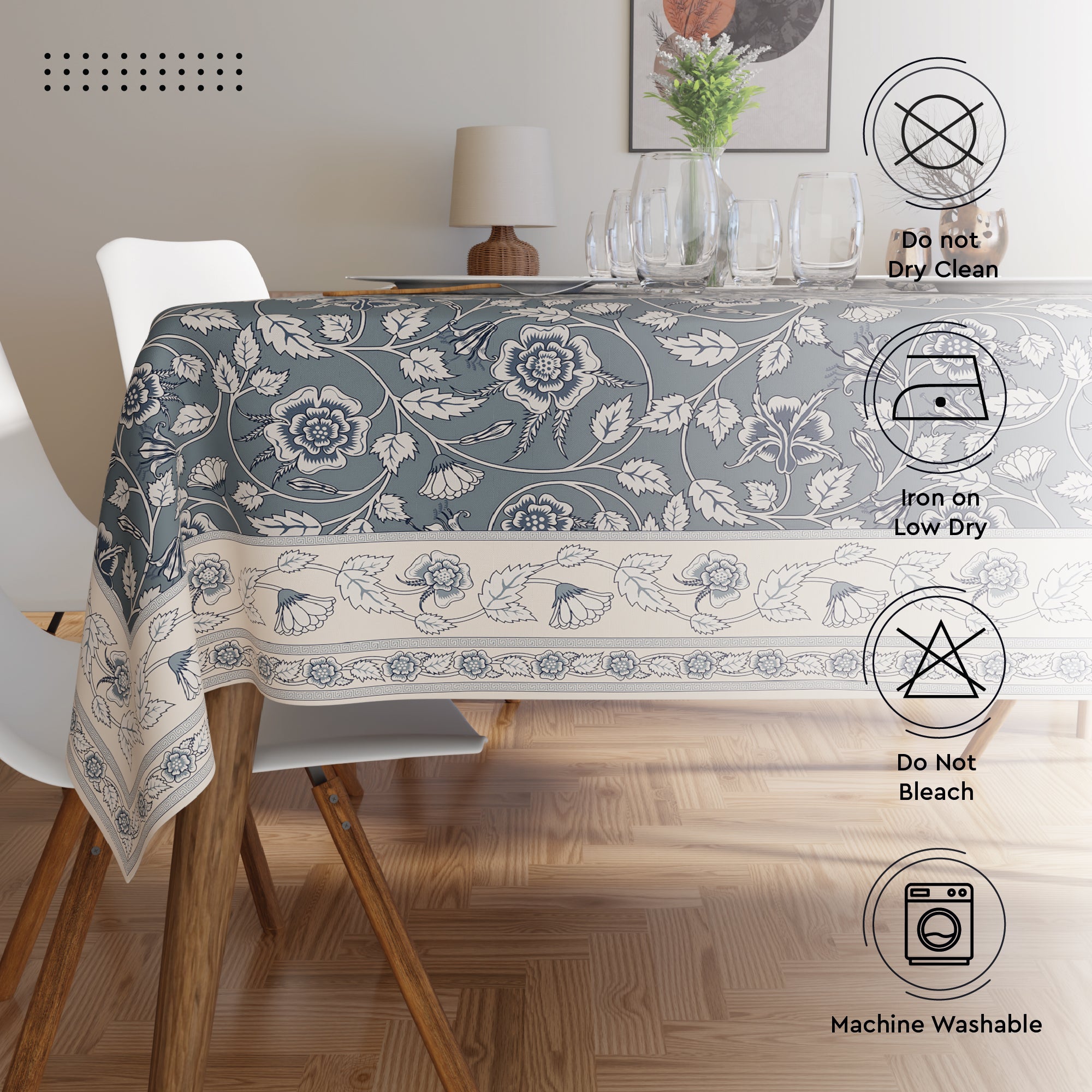 Polyester French Grey Printed Table Cloth (Pack of 1)