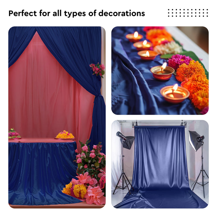 Satin Polyester Silk Navy Fabric