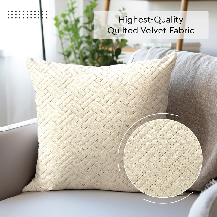 Quilted Velvet Cream Cushion Cover (Pack of 2)