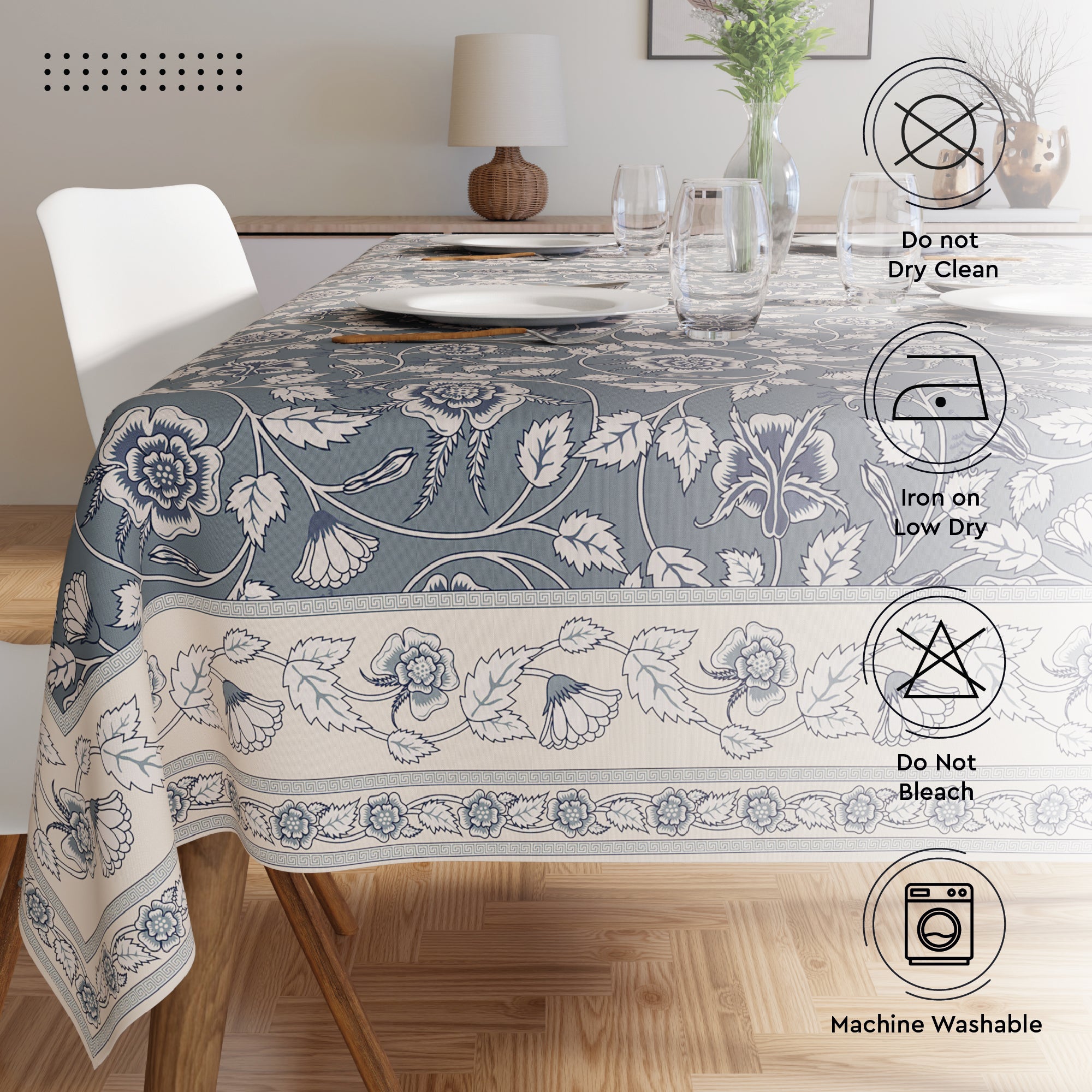 Polyester French Grey Printed Table Cloth (Pack of 1)