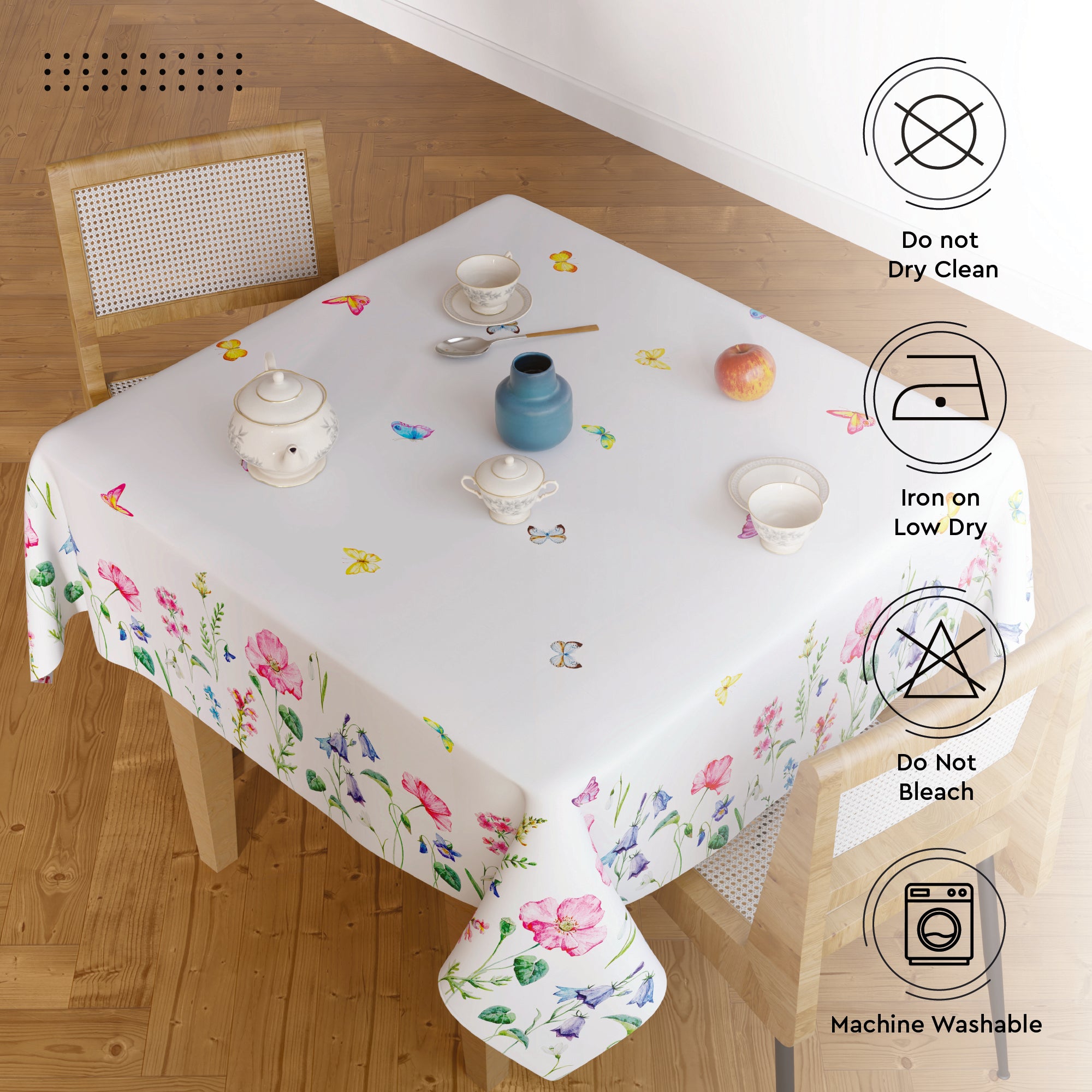 Polyester Pink Butterflies Printed Table Cloth