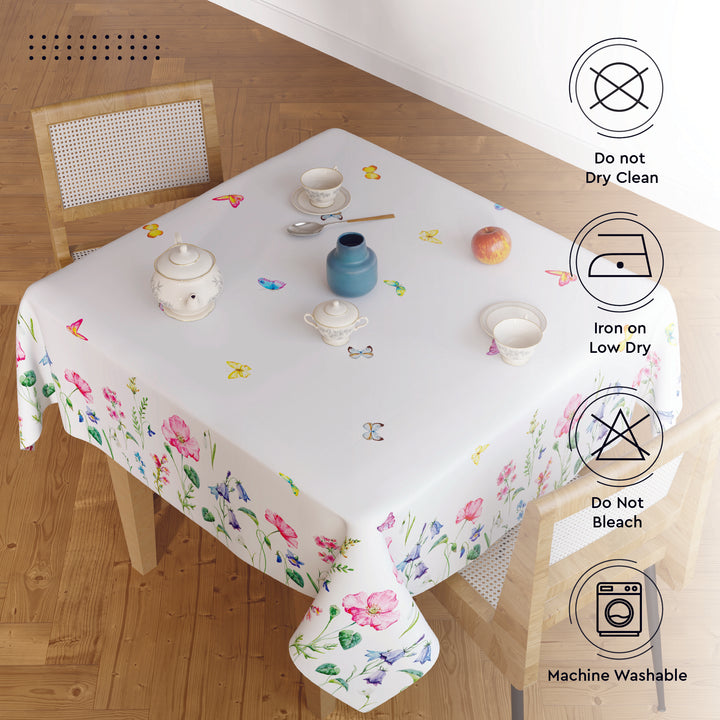 WR Spun Polyester Pink Butterflies Printed Table Cloth (Pack of 1)