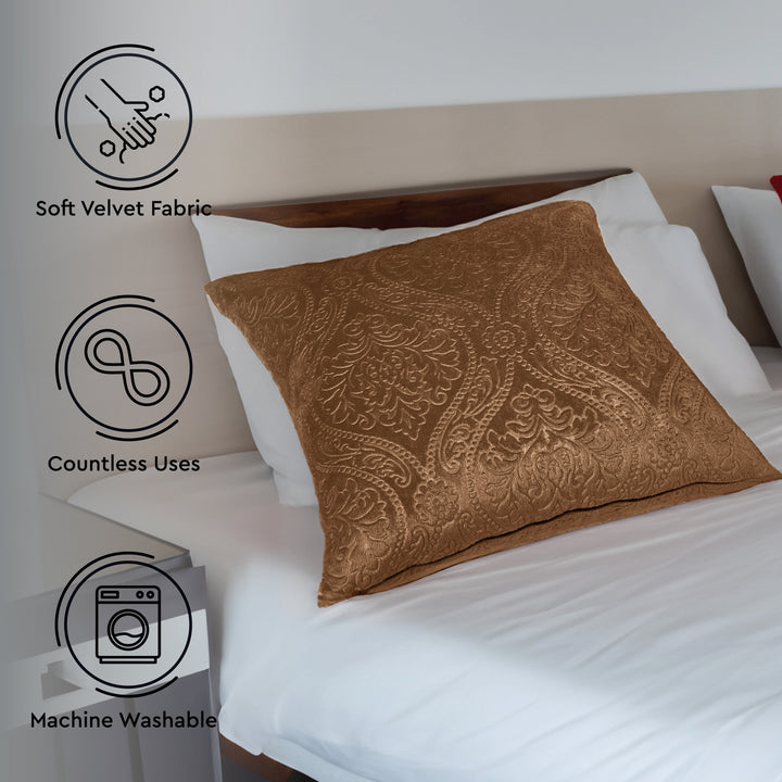 Embossed Velvet Coffee Cushion Cover (Pack of 2)