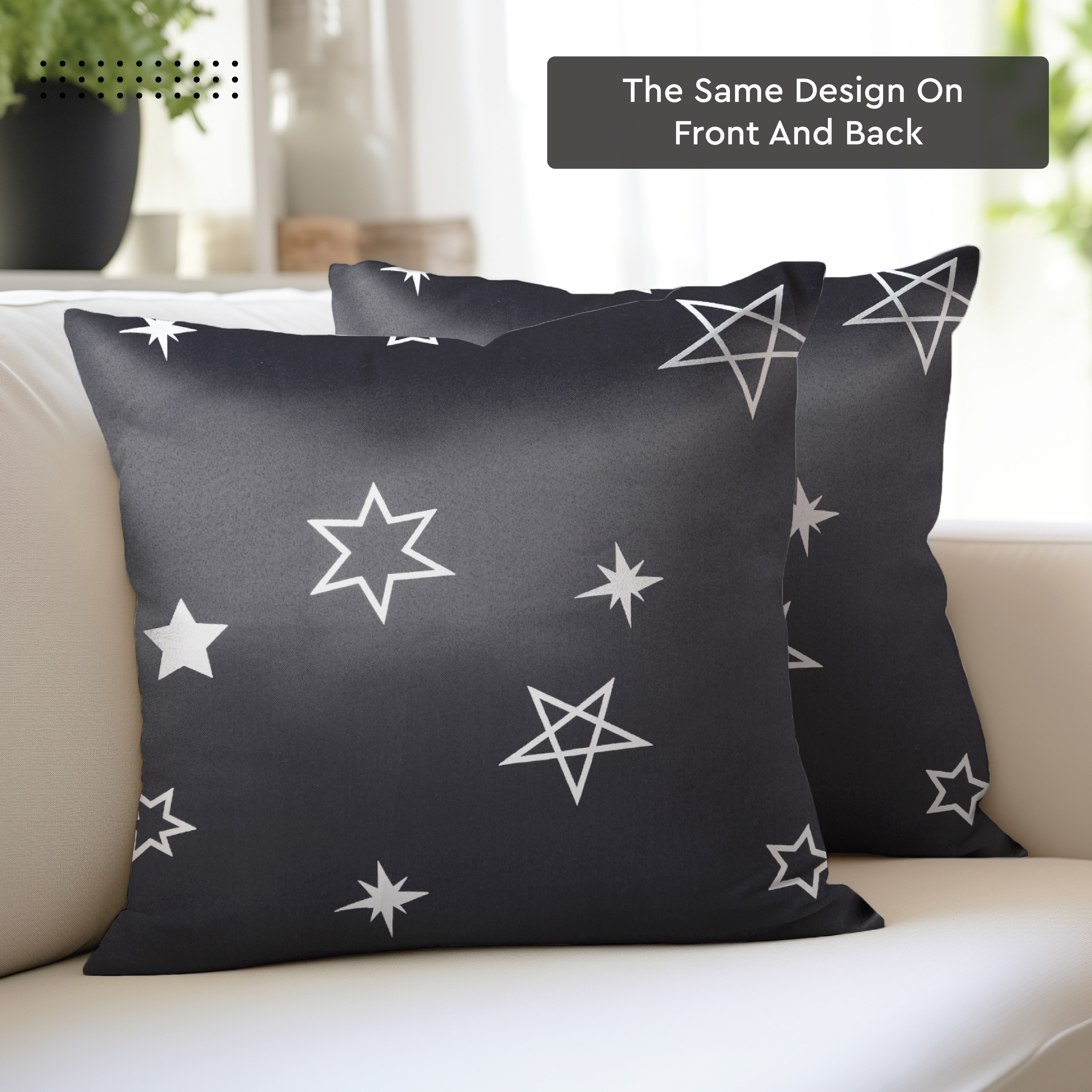 Blackout Polyester Star Grey Cushion Cover (Pack of 2)