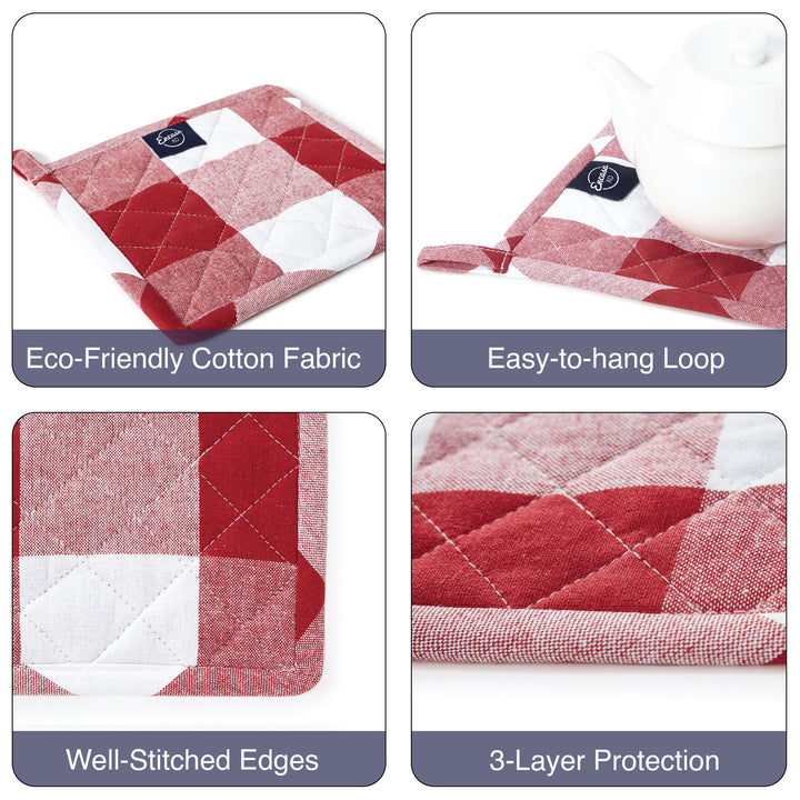 Cotton Buffalo Red Checks Pot Holders (Pack of 2)