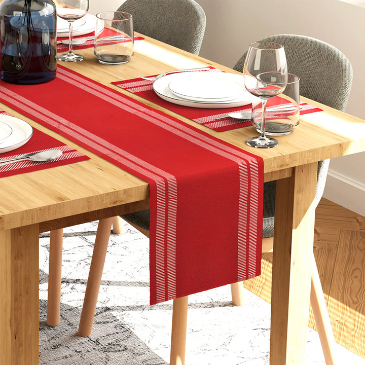 Cotton Ladder Red Table Runner+Placemat (Pack of 7)