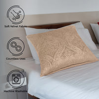 Embossed Velvet Beige Cushion Cover (Pack of 2)