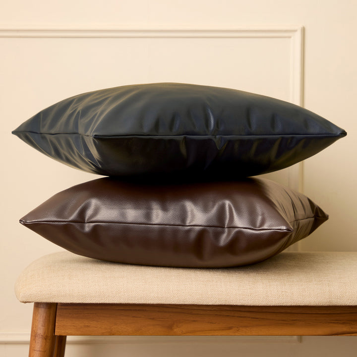 PVC Leather Dark Brown Cushion Cover (Pack of 2)