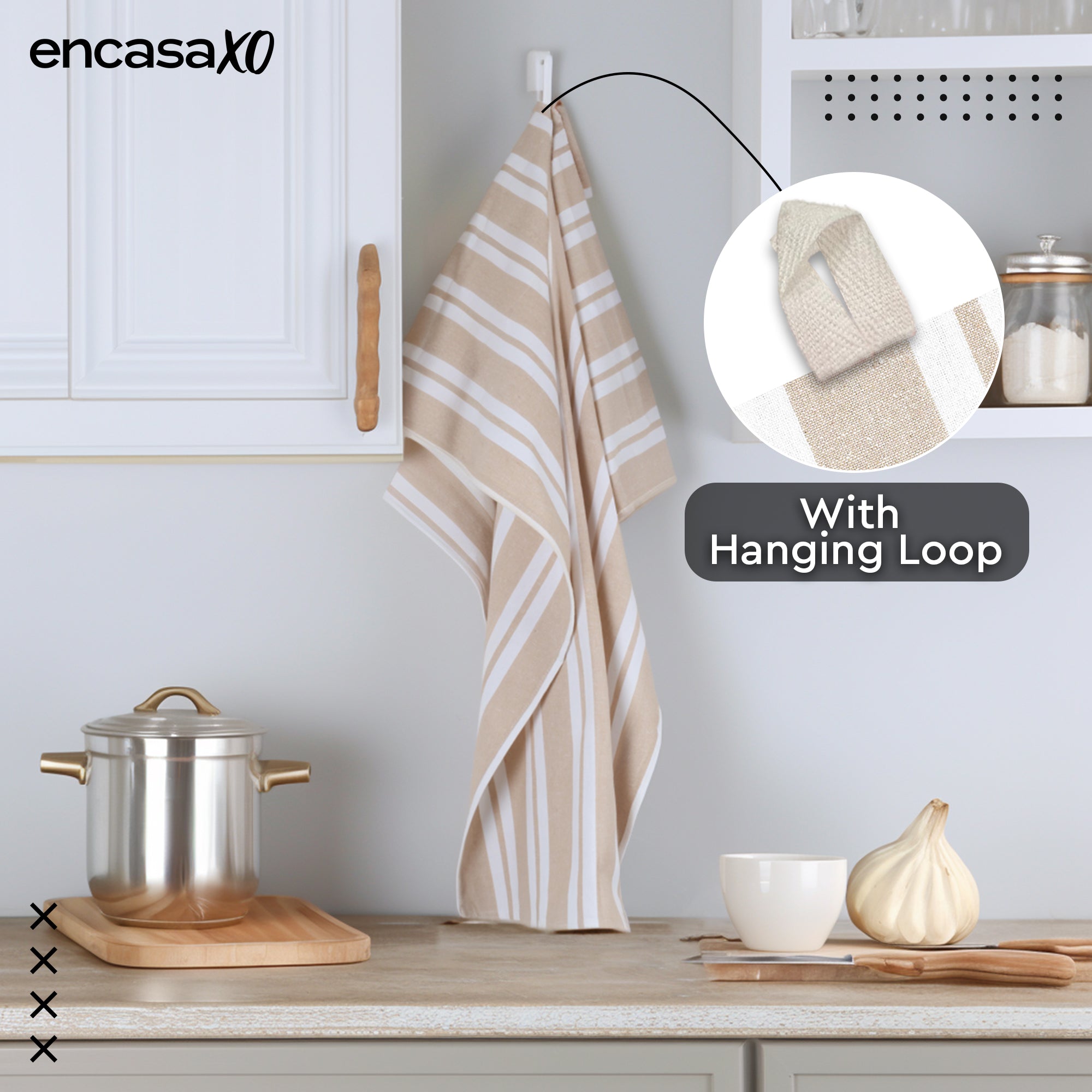 Cotton Franca Beige Stripes Kitchen Towel (Pack of 4)
