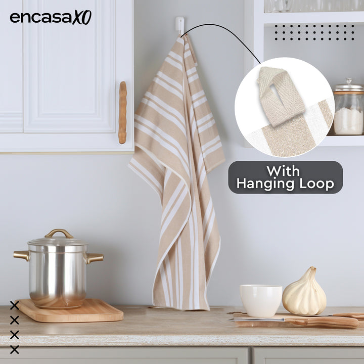 Cotton Franca Beige Stripes Kitchen Towel (Pack of 4)