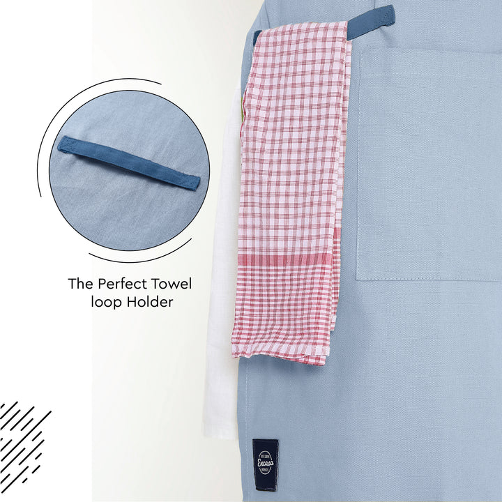 Yarn Dyed Cotton B Grey & Cobalt Blue Apron (Pack of 1)